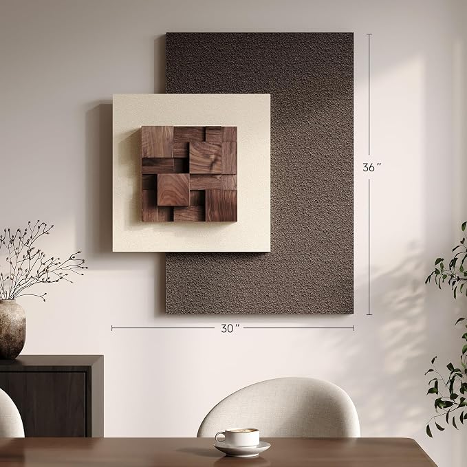 Cuspin 3D Wood Textured Large Neutral Abstract Wall Art, 1 Piece | Beige brown - Image 4