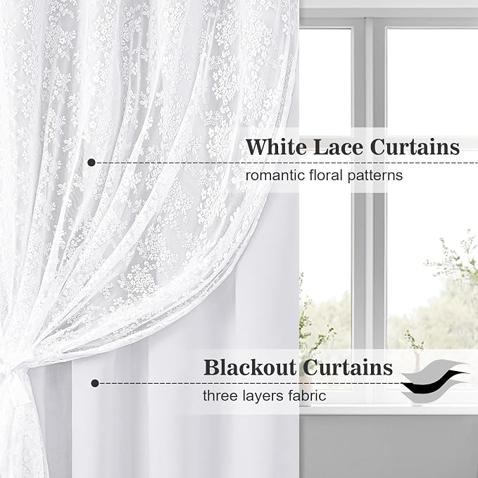 Yinhua Blackout Curtains for Living Room Double Layer Grey Curtains for Bedroom - Image 2
