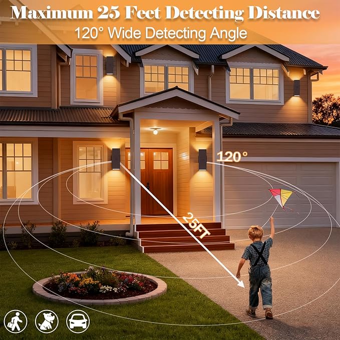 wowlite Motion Sensor Porch Light 2 Pack, Outdoor Lights for House Dawn to Dusk Outdoor Light Fixture, Up and Down Waterproof Modern Exterior Lighting Fixtures for Front Door Garage Yard, ETL Listed