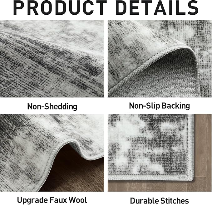 2'6''x8' Runner Rugs Washable Rug:Modern Abstract Hallway Black Grey Carpet | - Image 2