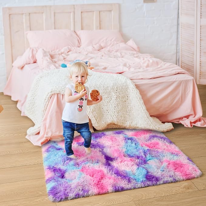Soft Rainbow Rug for Girls Room, Cute Fluffy Girls Bedroom Rugs, 2x3 Feet - Image 3