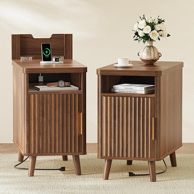 Huuger Narrow Nightstand with Charging Station, USB-C Port | Set of 2 Night by Huuger