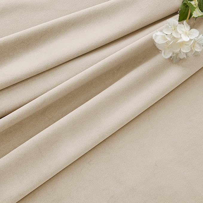 MIULEE Velvet Curtains 50W x 96L 2 Panels Beige Blackout Curtains | Luxury - Image 7