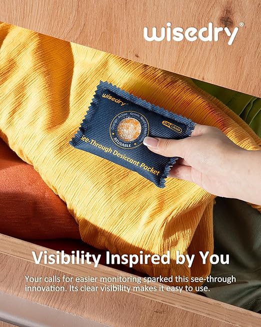 wisedry 100g [10 Packs] See-Through Desiccant Packs for Storage, Reusable Color Indicating Silica Gel Desiccant Packets, Moisture Absorbers for Gun Safe, 3D Filaments, Toolboxes, Safe, Electronics