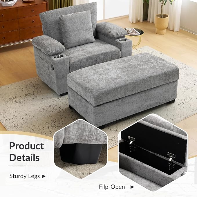 58'' Chaise Lounge Chair Indoor, Cloud Arm Chair - Image 4