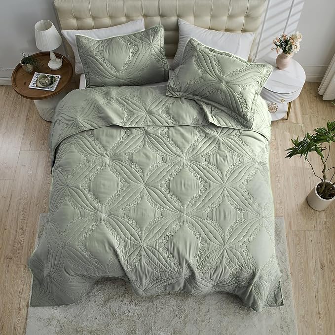 Kingnex Oversized King Bedspreads 128x120 Ultrasonic Quilted Sage | Extra Wide - Image 4