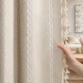 Boho 100% Blackout Curtains 84 Inch 2 Panels Linen Blend Beige | Vintage by Unknown