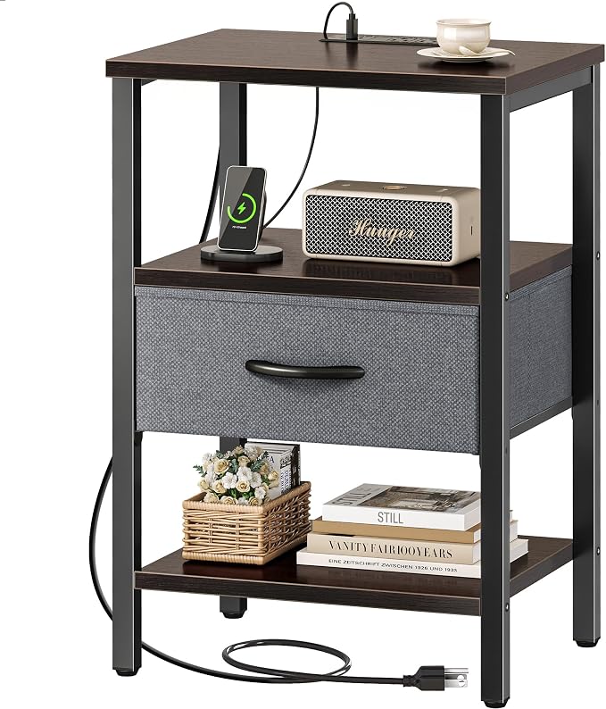 SUPERJARE Nightstand with Charging Station, USB-C Port, Bedside Table | Night by SUPERJARE