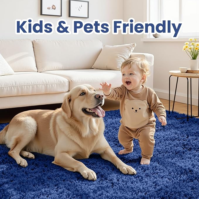 5x8 Fluffy Shag Area Rugs for Living Room Bedroom: Soft Plush Carpet Blue | - Image 4