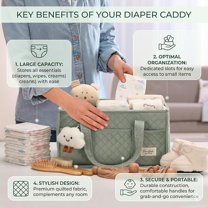 Baby Diaper Caddy Organizer, Baby Basket Shower Gift, Portable Changing Table - Image 3