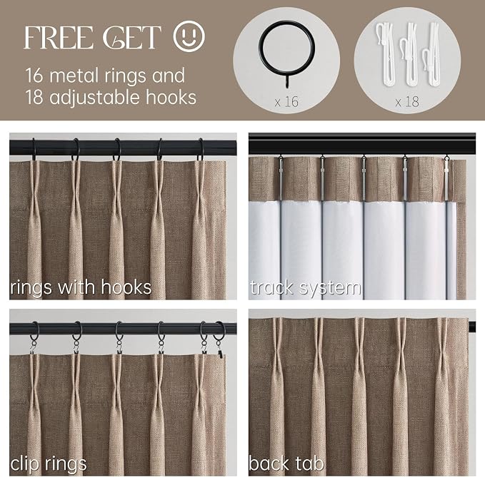 Pinch Pleated Full Blackout Linen Curtains 84 Inch - Image 8