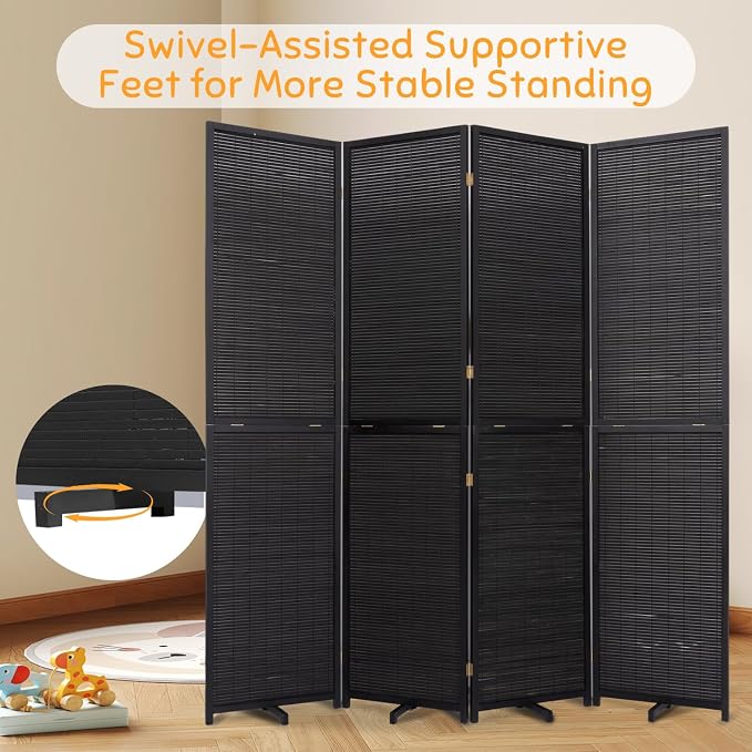 Bamboo Mesh Woven Room Divider 5.6FT, 4 Panel Folding Privacy Screen, Folding - Image 6