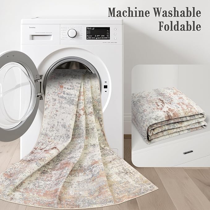 3x10 Washable Runner Rug：Modern Abstract Kitchen Soft Carpet Taupe | - Image 6