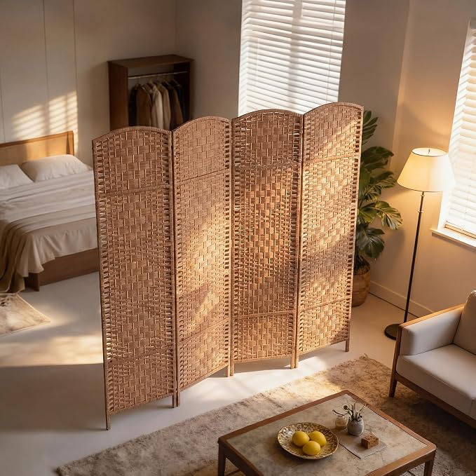 HOMCOM Room Divider 4-Panel, 6FT-Tall Folding Privacy Screen, Natural | - Image 6