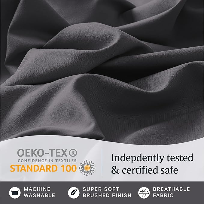 LuxClub 5 PC Split King Sheet Set, Deep Pockets Wrinkle Free Cooling Bed Sheets Hotel Bedding for Women, Men, Includes 2 Fitted Sheet, 1 Flat Sheet and 2 PillowcasesDark Grey