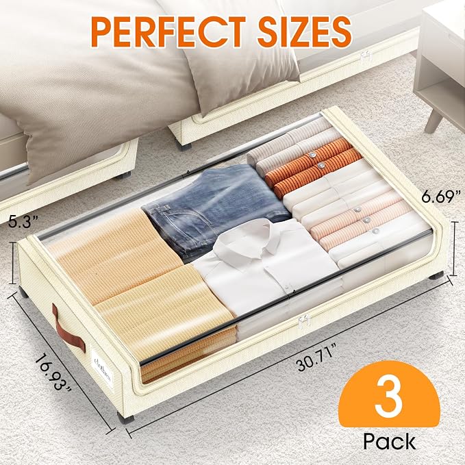 Under Bed Storage with Wheels 3Pack Storage Containers with Clear Window | - Image 2