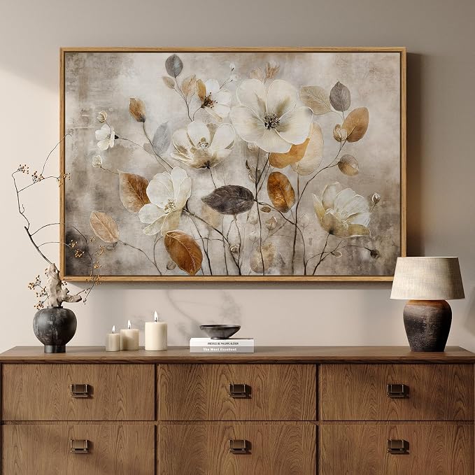 Framed Vintage Neutral Floral Botanical Wall Art by Cuspin