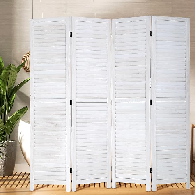 BLKMTY Room Divider 4 Panel Folding Screen Wood Screen Dividers 5.6ft Tall by BLKMTY