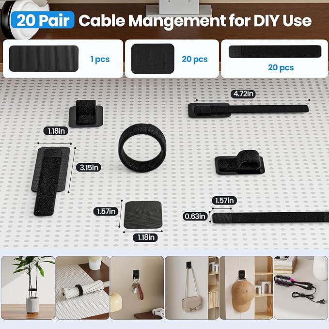 Cable Management Under Desk, Enhanced up to 15 Cord Organizer 20 Pair-Black | - Image 7