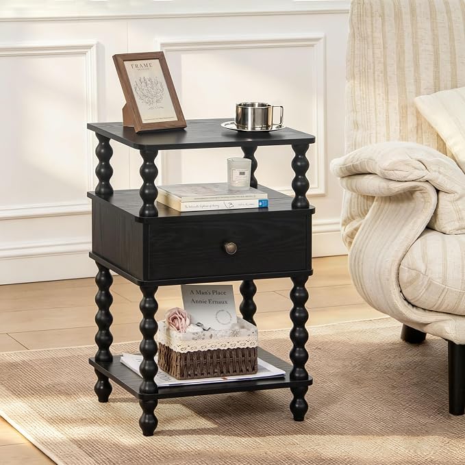 AWASEN Black Nightstand, Bed Side Table Bedroom by AWASEN