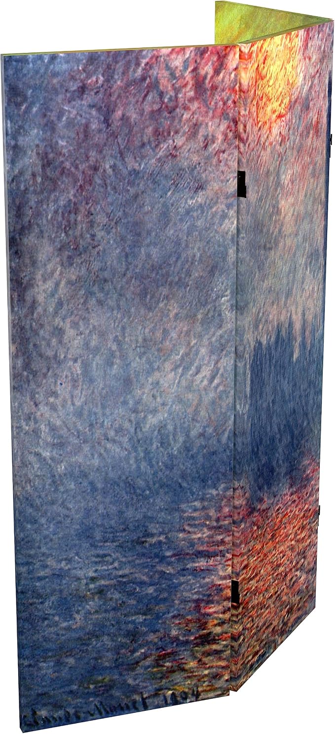 Red Lantern Double Sided Works of Monet Canvas Folding Screen - Image 7