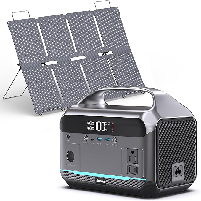 Solar Generator with Panel Included, Portable Power Station 600W with 80W Solar Panel, 288Wh LiFePO4 Battery with AC DC Outlets, Power Bank 2hrs Fast Charging, 7-Port Design for Emergency, Hurricane