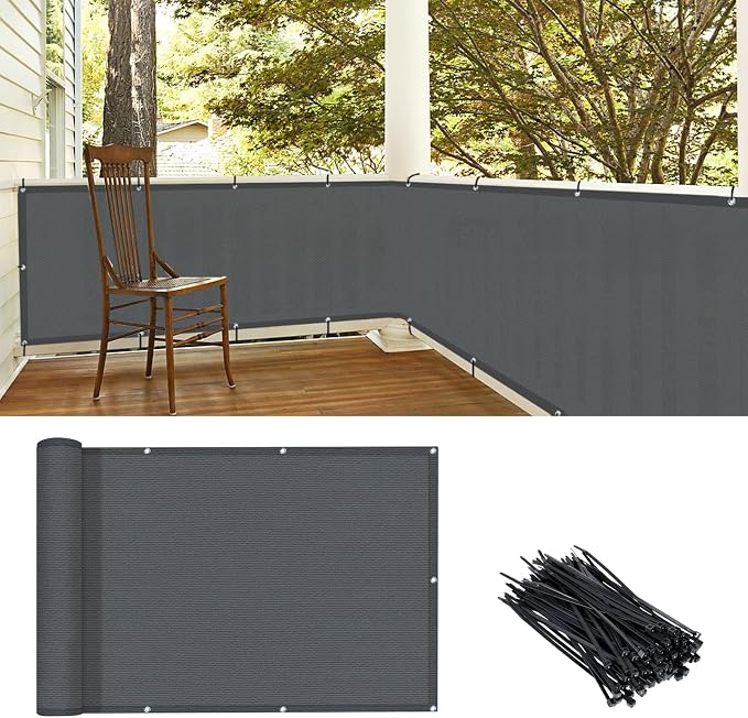 LOVE STORY 3.3' x 19.7' Balcony Privacy Screen Cover, Dark Grey | HDPE Fabric by LOVESTORY