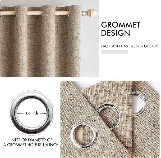 MIULEE Extra Wide 100% Blackout Linen Curtains 100x96 Copper Brown | Room - Image 4