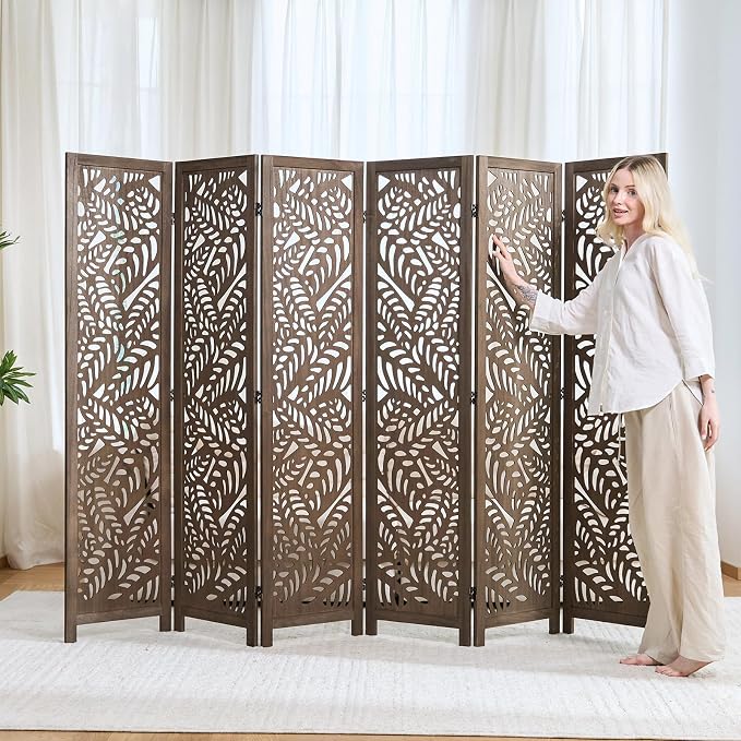 Leaf-Carved Room Divider Privacy Screen - Image 8