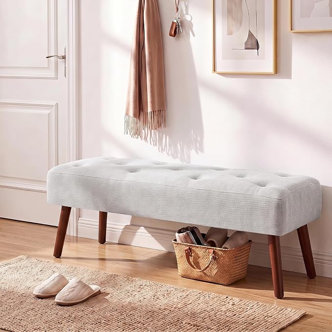 44 Inch Bedroom Bench, Modern Ottoman End of Bed Bench, Upholstered Chenille - Image 5