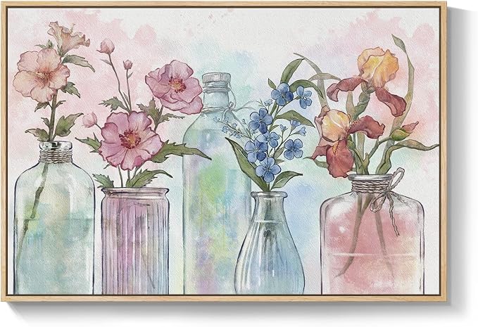 Framed Colorful Floral Wall Art, Modern Botanical in Vase Canvas Prints Painting - Image 7