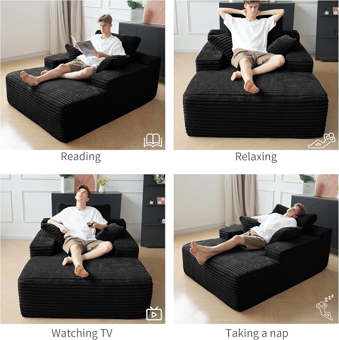 Oversized Chaise Lounge Chair Indoor, Plush Corduroy Boneless Sofa Bed - Image 7