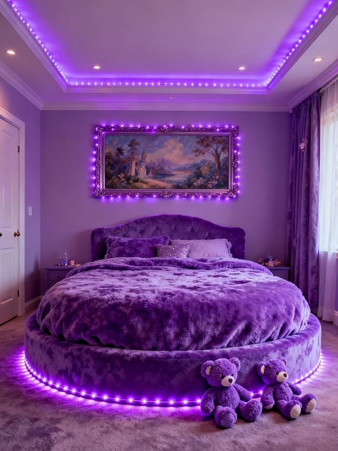 Aalnfe Purple Led Lights Strip Indoor Rope Lights Easy DIY Cuttable Strip Lights for Room Bathroom Living Room Kitchen Ceiling Wall Vanity Mirror Decor