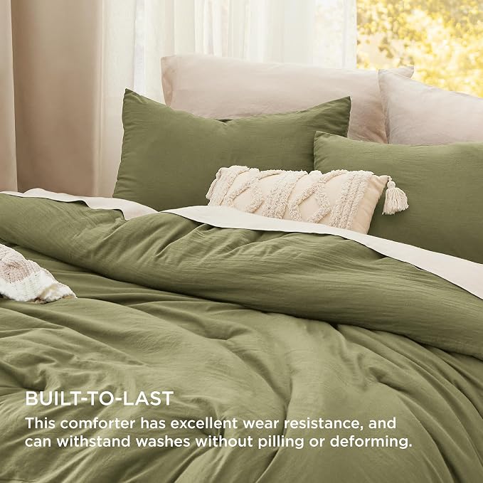 Bedsure Queen Comforter Set, Olive Green Soft Prewashed Bedding - Image 3