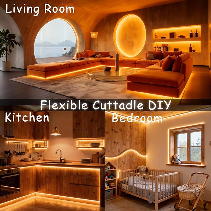 Aalnfe 30 FT Warm White Led Lights Strip Rope Lights for Easter Ramadan Eid Mubarak Decorations Housewarming Party Indoor Decor Cuttable Strip Lights for Baby Room Bedroom Living Room Ceiling Wall