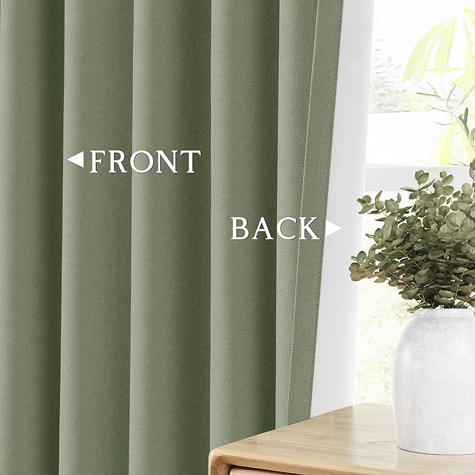 ChrisDowa 100% Blackout sage Solid Curtains 90 Inches Long 2 Panels for Bedroom Living Room,Farmhouse Room Darkening Thermal Insulated Soundproof Grommet Top Window Treatment Drapes,52x90