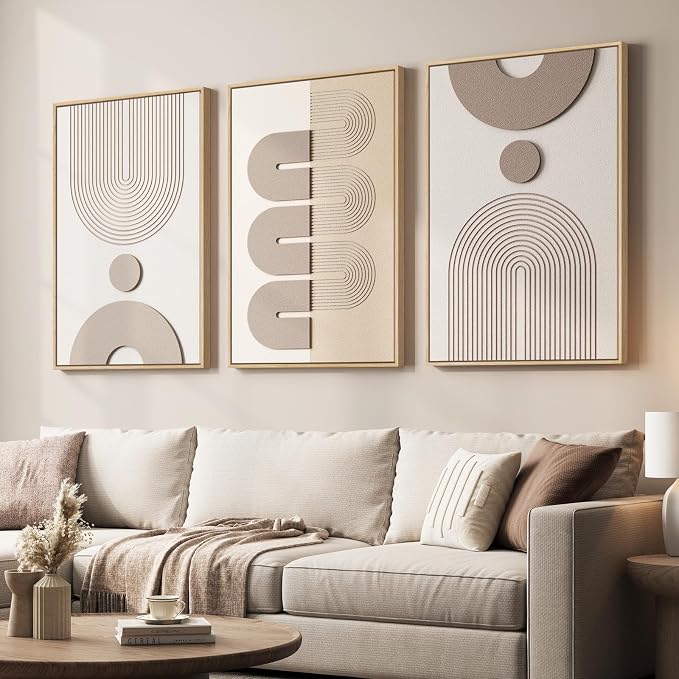 Large 3D Textured Framed Neutral Abstract Wall Art by Cuspin