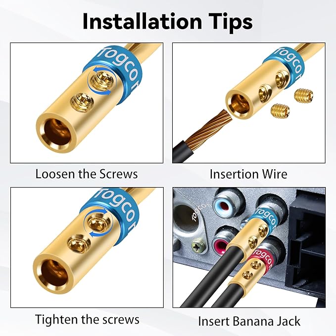 4mm Speaker Banana Plugs (6 Pairs, 12 Pcs),24K Gold Plated Banana Speaker Wire Banana Plugs Connectors for Speaker Wire, Wall Plate, Home Theater, Audio/Video Receiver, Amplifiers and Sound Systems