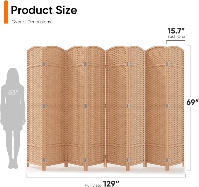 Outdoor Privacy Screen 8-Panel Folding Room Divider Space Partition | 67"H - Image 2