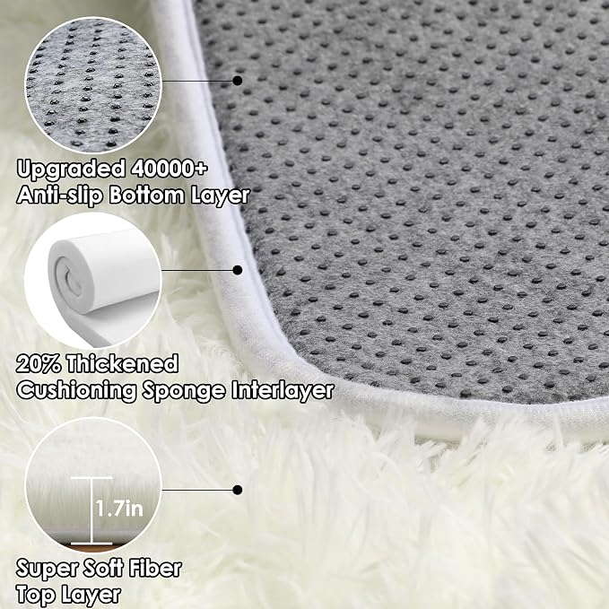 Cream White Runner Rugs for Bedroom Living Room, Ivory Fluffy 2x6 Bedside - Image 3