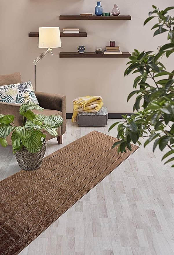 Custom Length Hallway Runner Rug,Slip Resistant,Bricks Brown, 26 Inch X 13 feet, Sold and Priced Per Foot