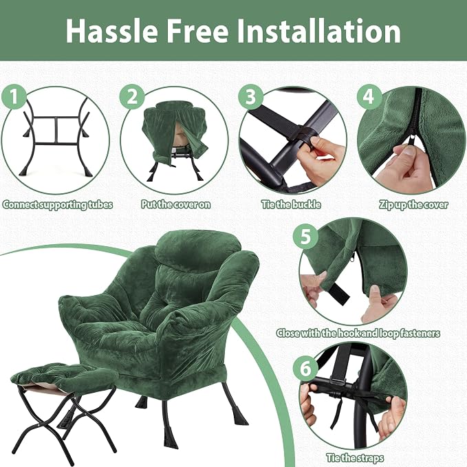 Youtanic Lazy Chair with Folding Ottoman, Accent Chair Plush Upholstered with - Image 7