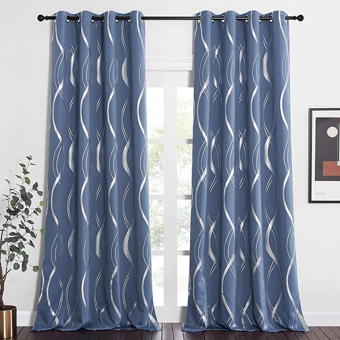 NICETOWN Living Room Curtains 120" Long, Stone Blue, 2 Panels, Extra Long - Image 2