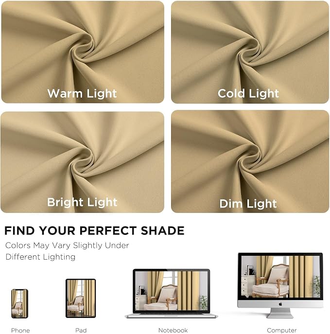 CUCRAF Beige Blackout Curtains 108 Inches Long, Thermal Insulated Noise - Image 6