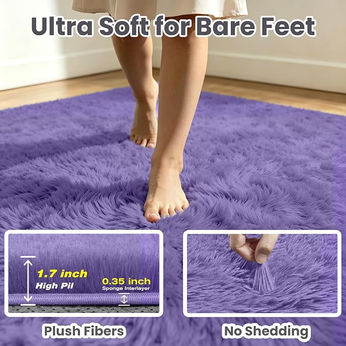 6x9 Fluffy Area Rug for Living Room: Soft Non-Slip Purple Bedroom Carpet | - Image 7