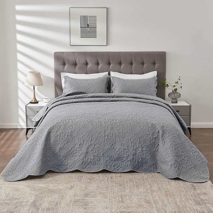 Kingnex Oversized King Bedspreads 128x120 Gray | Lightweight, Extra Wide Quilt - Image 3