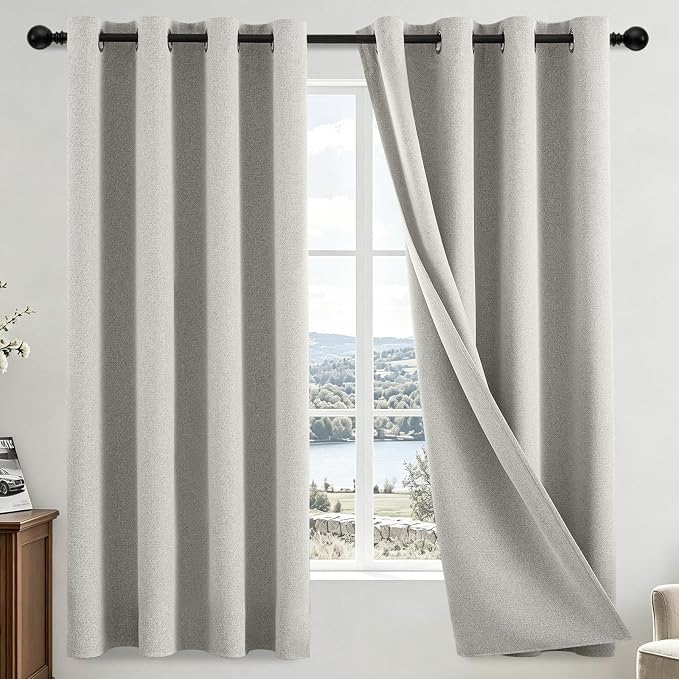 COSVIYA 100% Blackout Cream Linen Curtains & Drapes 63 Inch Length | Light by COSVIYA
