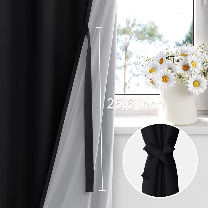 XWZO Black Blackout Curtains 2 Panels - Image 3