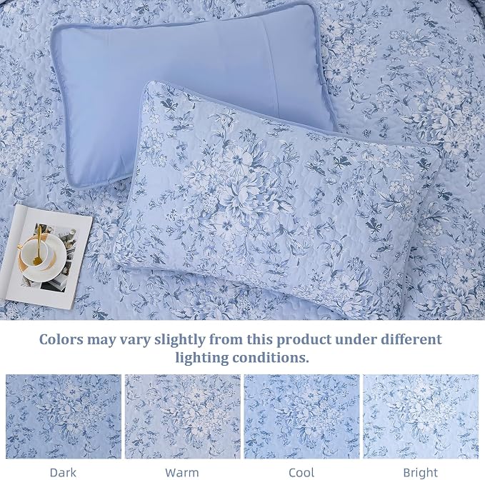 WONGS BEDDING Botanical Quilts Queen Size, 3 Pieces Bedspread Set, Polyester - Image 6