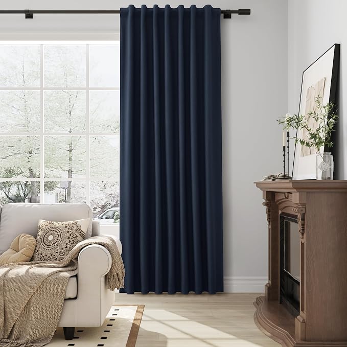 Navy Blue 100% Blackout Linen Curtains - Image 6